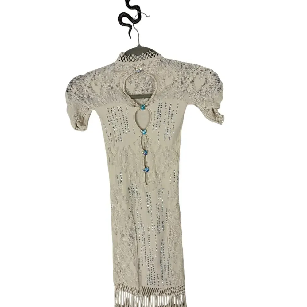 Poster Girl Yemaya Fringe Dress Lace Embellished Party Festival Boho One Size